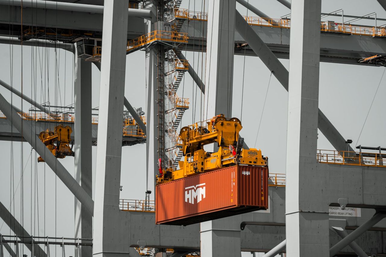 Container lifted by a port crane